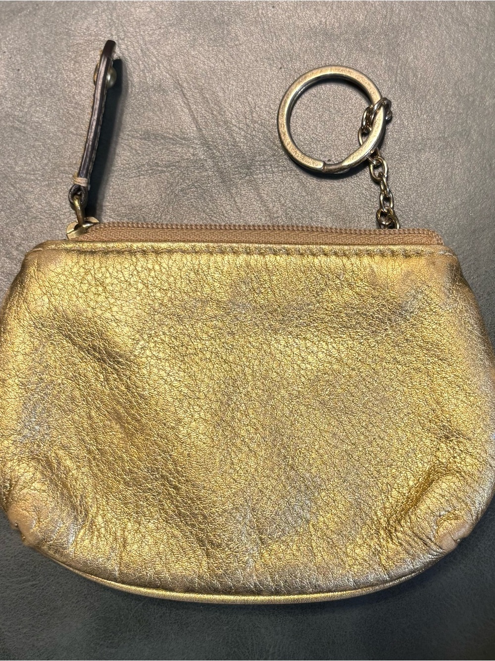 Coach Metallic Gold Leather Mini Coin Pouch with Key Ring - Picture 2 of 6